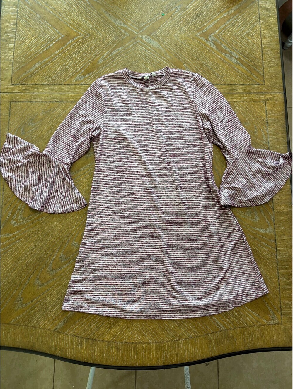 Speechless Burgundy and White Striped Bell Sleeve Dress - Size Large